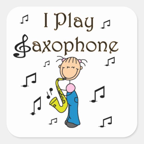 I Play Saxophone Stick Figure T_shirts and Gifts Square Sticker