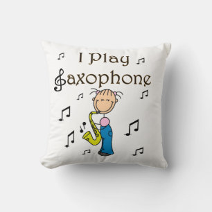 I Play Saxophone Stick Figure T-shirts and Gifts Throw Pillow