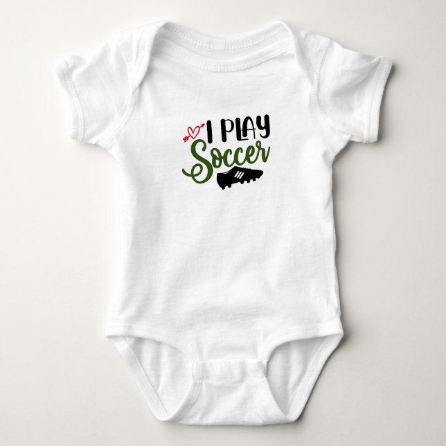 I play soccer with ball and soccer shoe baby bodysuit (Front)