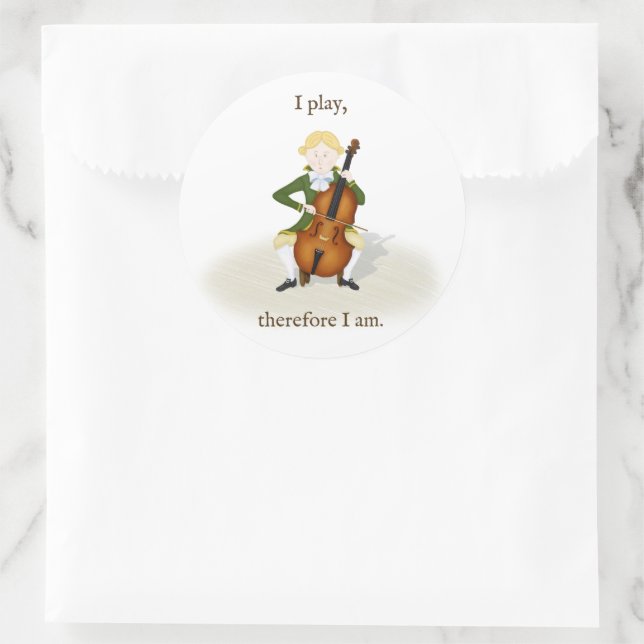 "I Play Therefore I Am" Cello Music Classic Round Sticker (Bag)