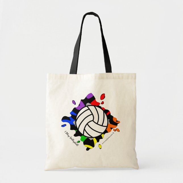 I Play Volleyball Ranbow Splash Budget Tote Bag (Front)