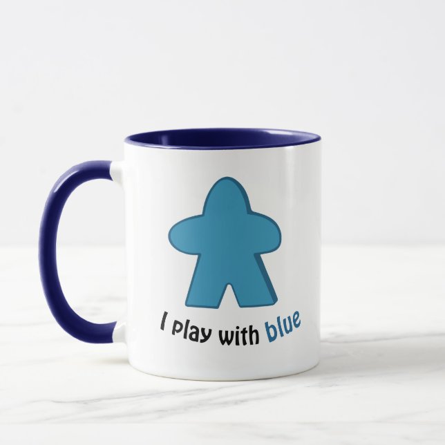 I Play with Blue Meeples Mug (Left)