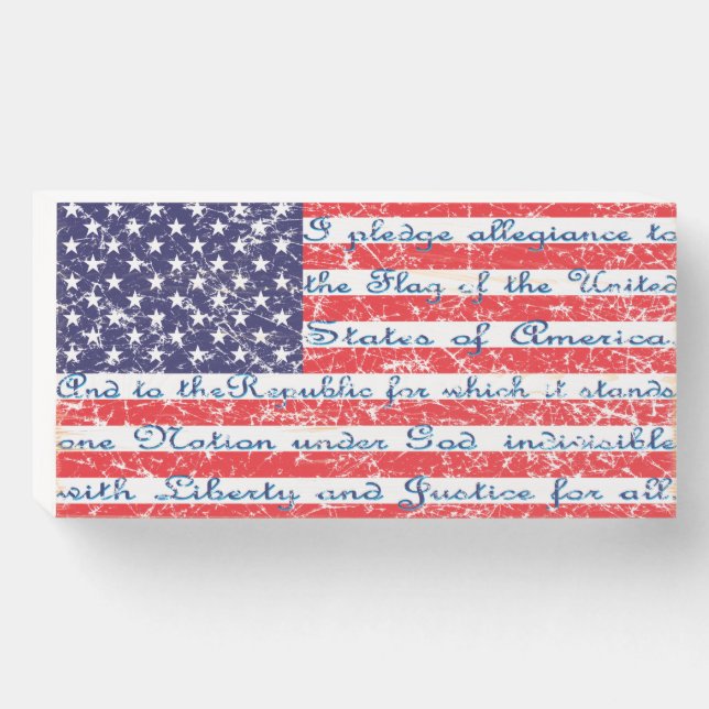 I pledge Allegiance USA Flag Wooden Box Sign (Front Horizontal)