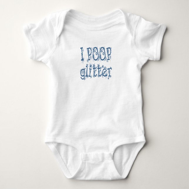 I Poop Glitter Blue Baby Bodysuit (Front)