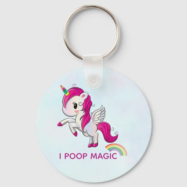 I Poop Magic Funny Unicorn Saying Keychain (Front)