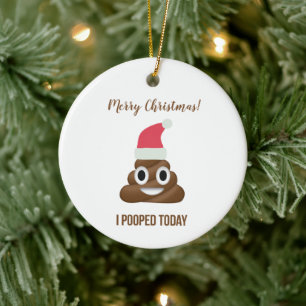 I Pooped Today Funny Brown Emoji Merry Christmas  Ceramic Ornament