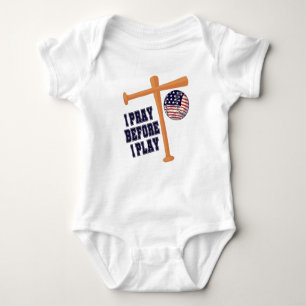 I pray before I play Basebal Game Baby Bodysuit