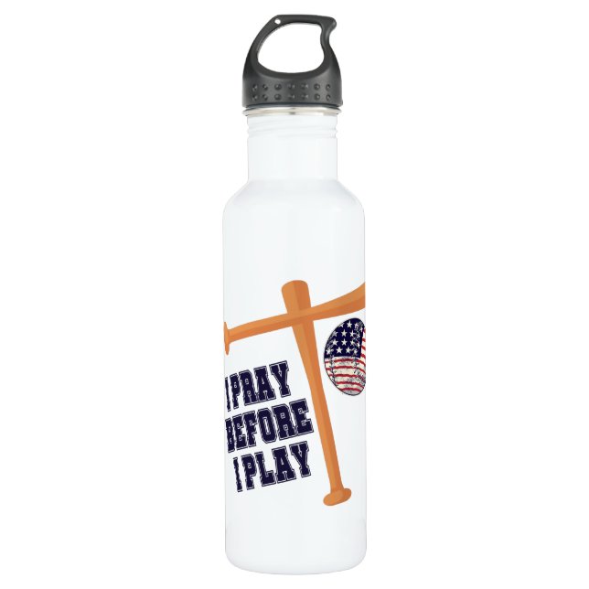 I pray before I play Basebal Game Stainless Steel Water Bottle (Front)