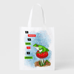 I Prefer a Frog to a Prince Frog Artwork Grocery Bag