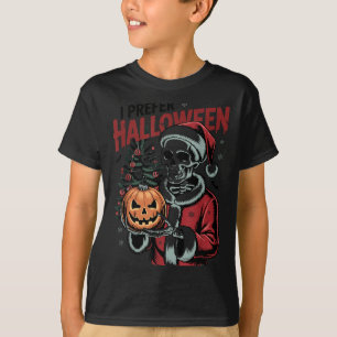 I Prefer Halloween Christmas Creepy Cute Skeleton  T-Shirt