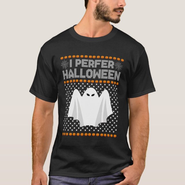 I Prefer Halloween Christmas Sweater Funny Ugly Xm (Front)