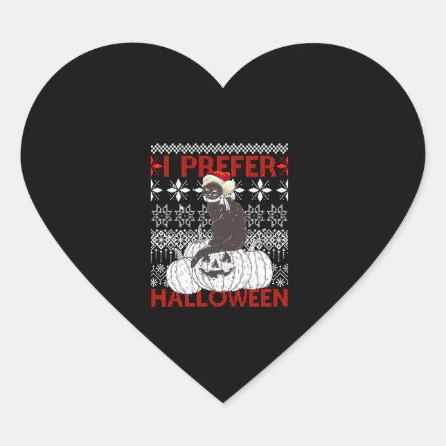 I Prefer Halloween Funny Christmas black Cat Sweat Heart Sticker (Front)