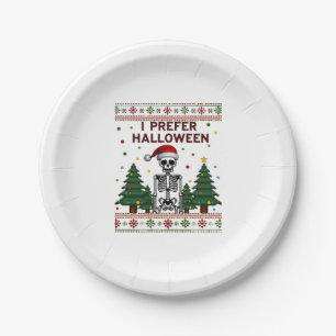 I Prefer Halloween Skeleton Ugly Christmas Skull S Paper Plates