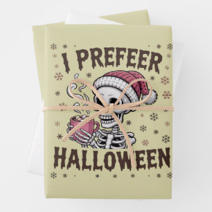 I Prefer Halloween Spooky Xmas Skeleton Gothic Wrapping Paper Sheets