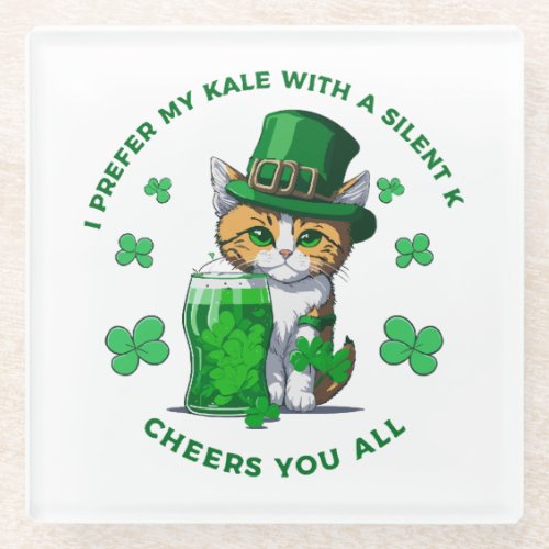 I Prefer My Kale With A Silent K Funny Beer Lover Glass Coaster