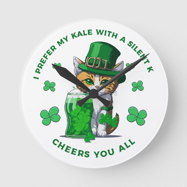 I Prefer My Kale With A Silent K Funny Beer Lover Round Clock (Front)