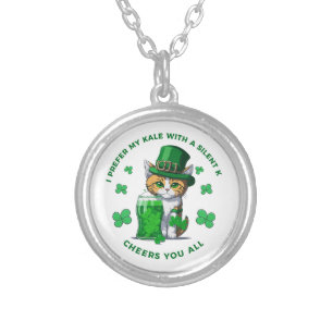 I Prefer My Kale With A Silent K Funny Beer Lover Silver Plated Necklace