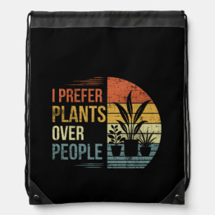 I Prefer Plants Over People Retro Plant Lover Drawstring Bag