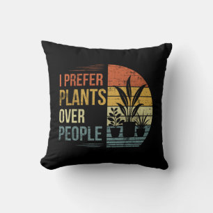 I Prefer Plants Over People Retro Plant Lover Throw Pillow