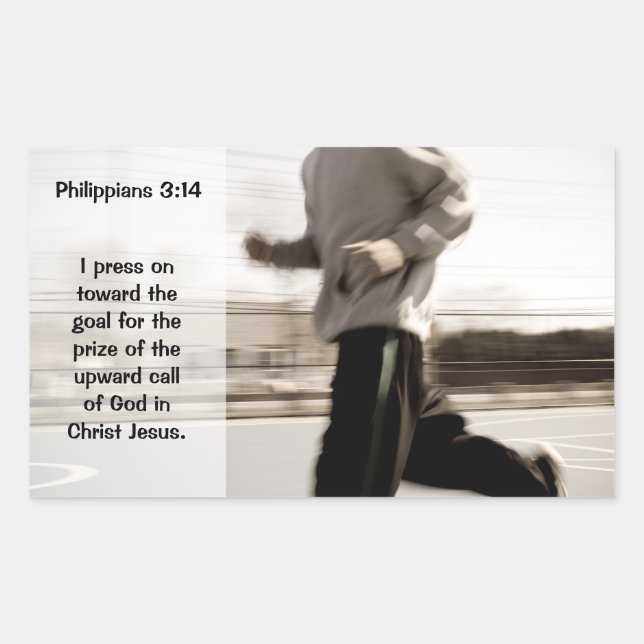 I press on toward the goal Philippians 3:14 Bible Rectangular Sticker (Front)