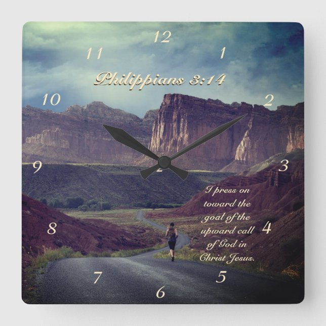 I press on toward the goal Philippians 3:14 Bible Square Wall Clock (Front)