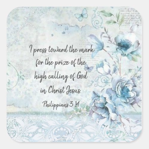 I Press Toward the Mark Philippians Bible Verse Square Sticker