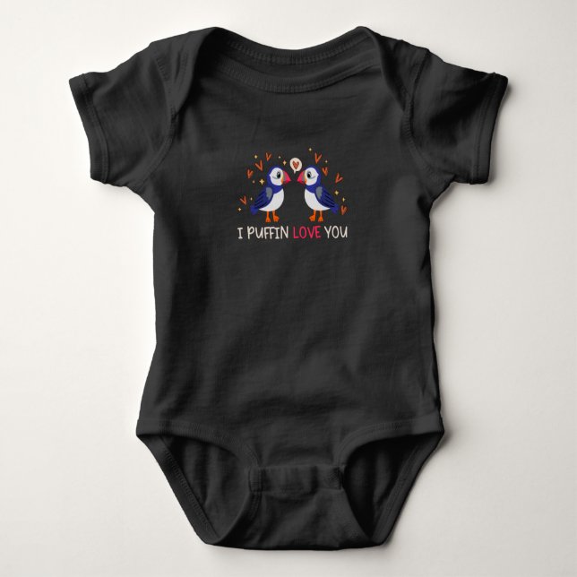I Puffin Love You Relationship Hearts Seabirds Baby Bodysuit (Front)