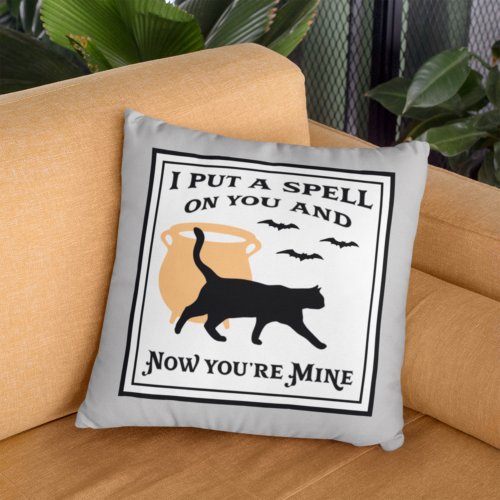 I Put a Spell on You Black Halloween Cat Throw Pillow