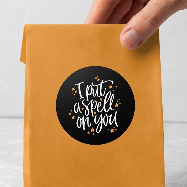 I Put A Spell On You Black & Orange Halloween Classic Round Sticker (Creator Uploaded)