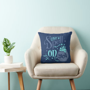 I Put a Spell on You Cauldron Blue Halloween Throw Pillow