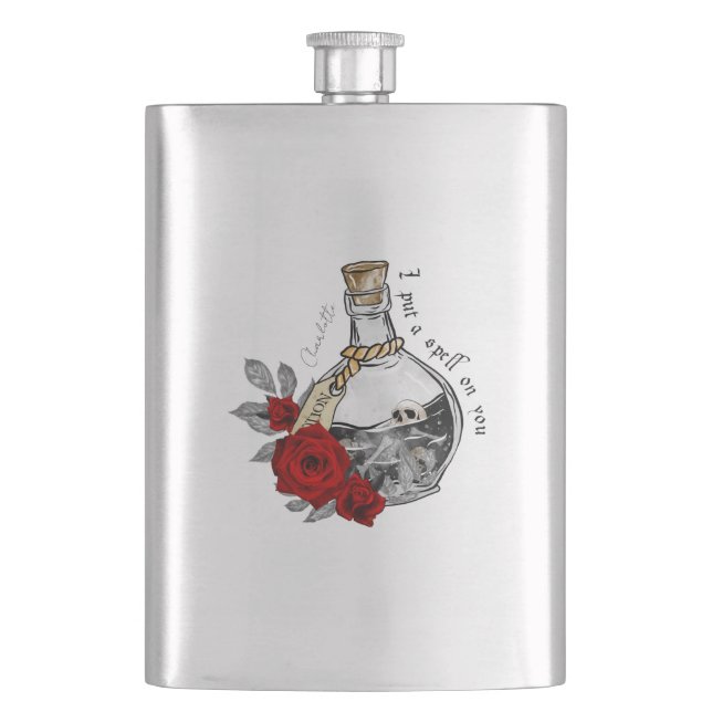 I Put A Spell On You – Love Potion with Skulls Flask (Front)