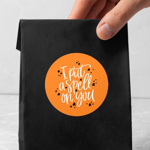 I Put A Spell On You Orange  Black Halloween Classic Round Sticker