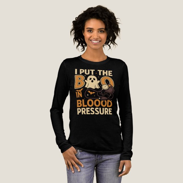 I Put The Boo In Blood Pressure Nurse Halloween Tri-Blend Shirt (Full Front)