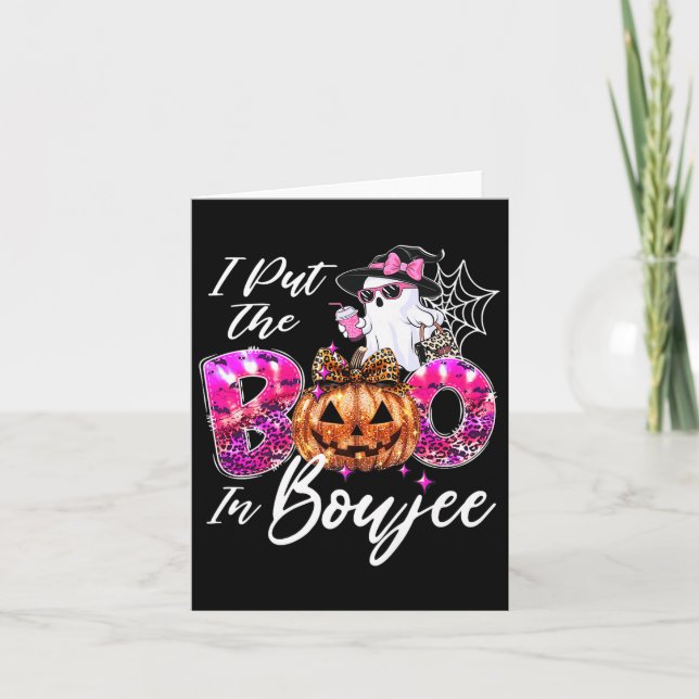 I Put The Boo In Boujee Cute Leopard Boujie Ghost  Card (Front)