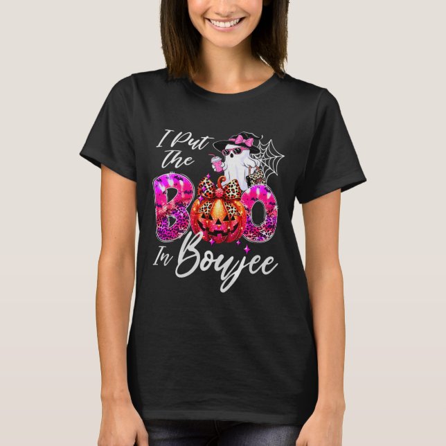 I Put The Boo In Boujee Cute Leopard Boujie Ghost  T-Shirt (Front)