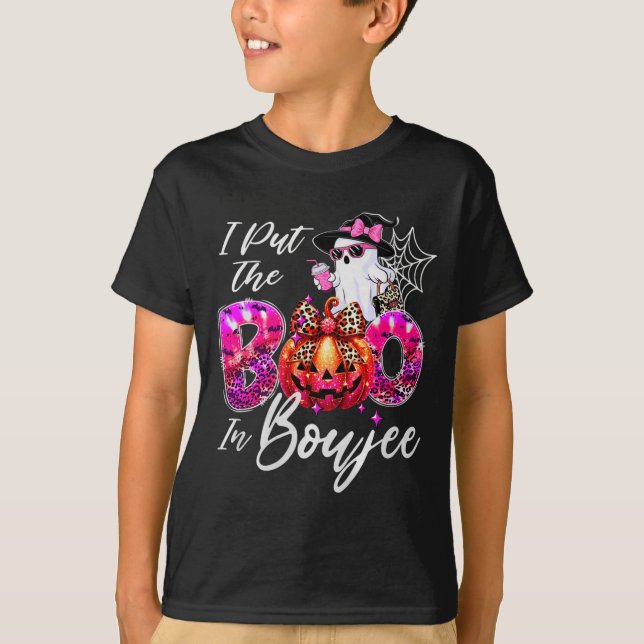 I Put The Boo In Boujee Cute Leopard Boujie Ghost  T-Shirt (Front)