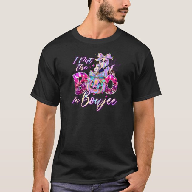 I Put The Boo in Boujee Cute Leopard Boujie Ghost  T-Shirt (Front)