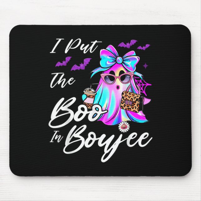 I Put The Boo In Boujee Funny Leopard Boujie Ghost Mouse Pad (Front)