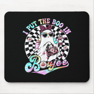 I Put The Boo In Boujee Ghost Retro Zebra Leopard  Mouse Pad