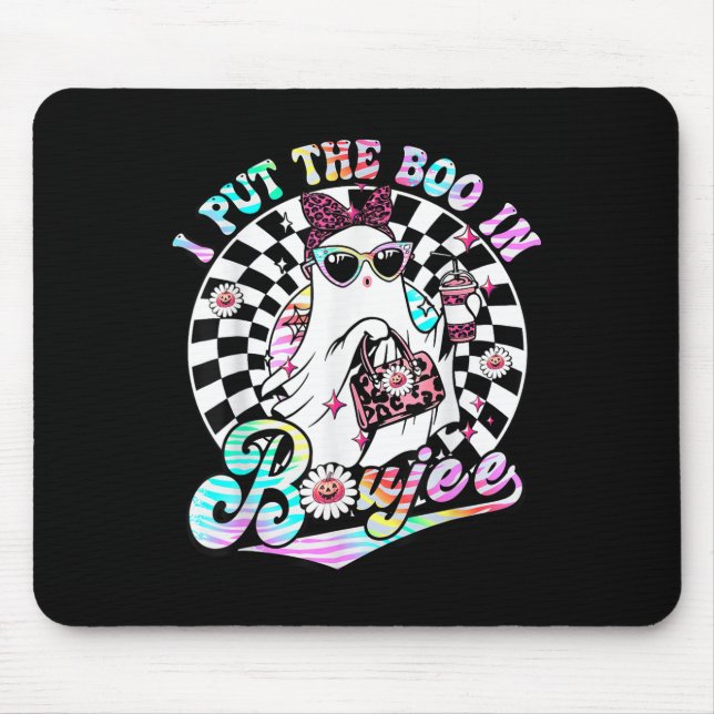 I Put The Boo In Boujee Ghost Retro Zebra Leopard  Mouse Pad (Front)