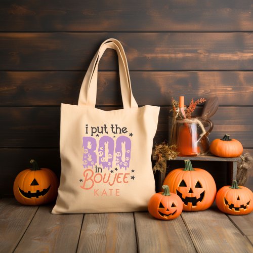 I put the boo in boujee Retro Groovy Halloween Tote Bag