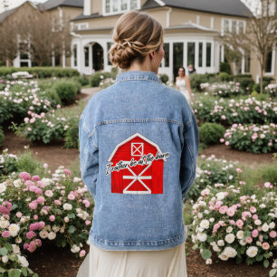 I Rather be at the Barn Red Barn Denim Jacket