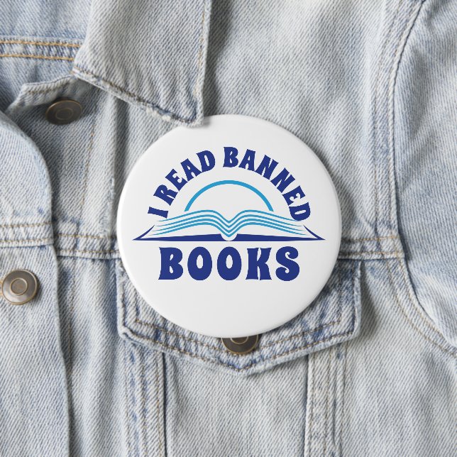 I read banned book blue text design button (In Situ)