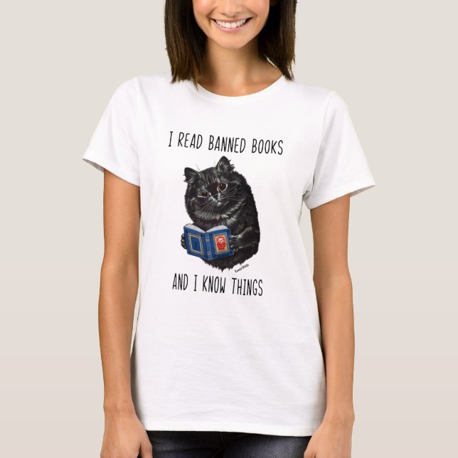 I Read Banned Books And I Know Things-Louis Wain  T-Shirt (Front)