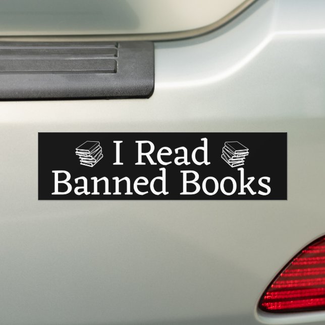 I Read Banned Books Black and White Bumper Sticker (On Car)