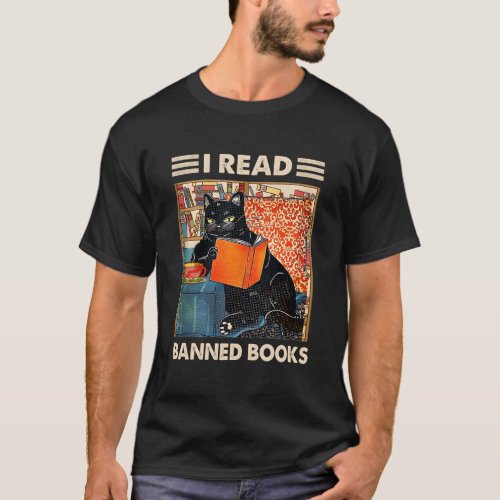 I Read Banned Books Black Cat Reader Bookworm T_Shirt