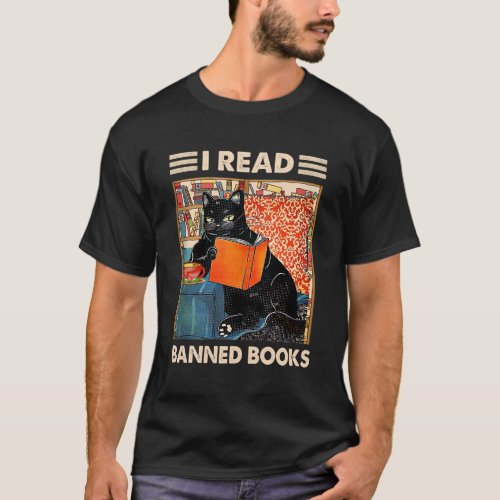 I Read Banned Books Black Cat Reader Bookworm T_Shirt