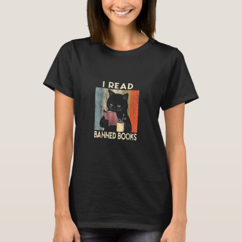 I Read Banned Books Black Cat Reader Bookworm Wome T_Shirt