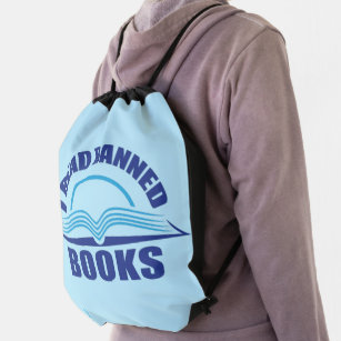 I read banned books-Blue text design Drawstring Bag