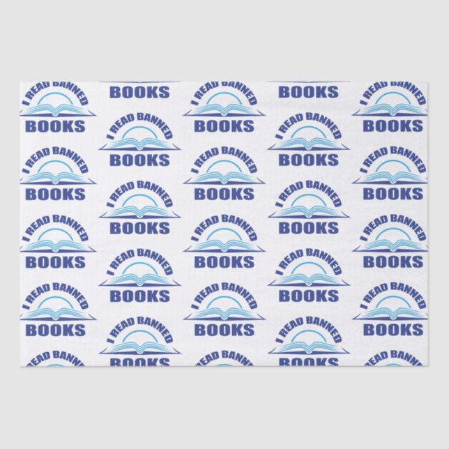 I read banned books-blue text design tissue paper (Front)